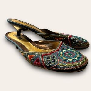 Y2K Beaded Embellished Kitten Heels Size 9.5 Unlisted Boho Hippie Sequins